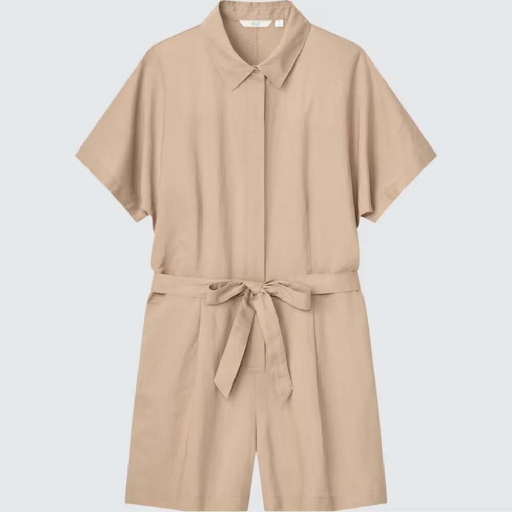 UNIQLO Linen-Blend Short-Sleeve Romper, Beige, L